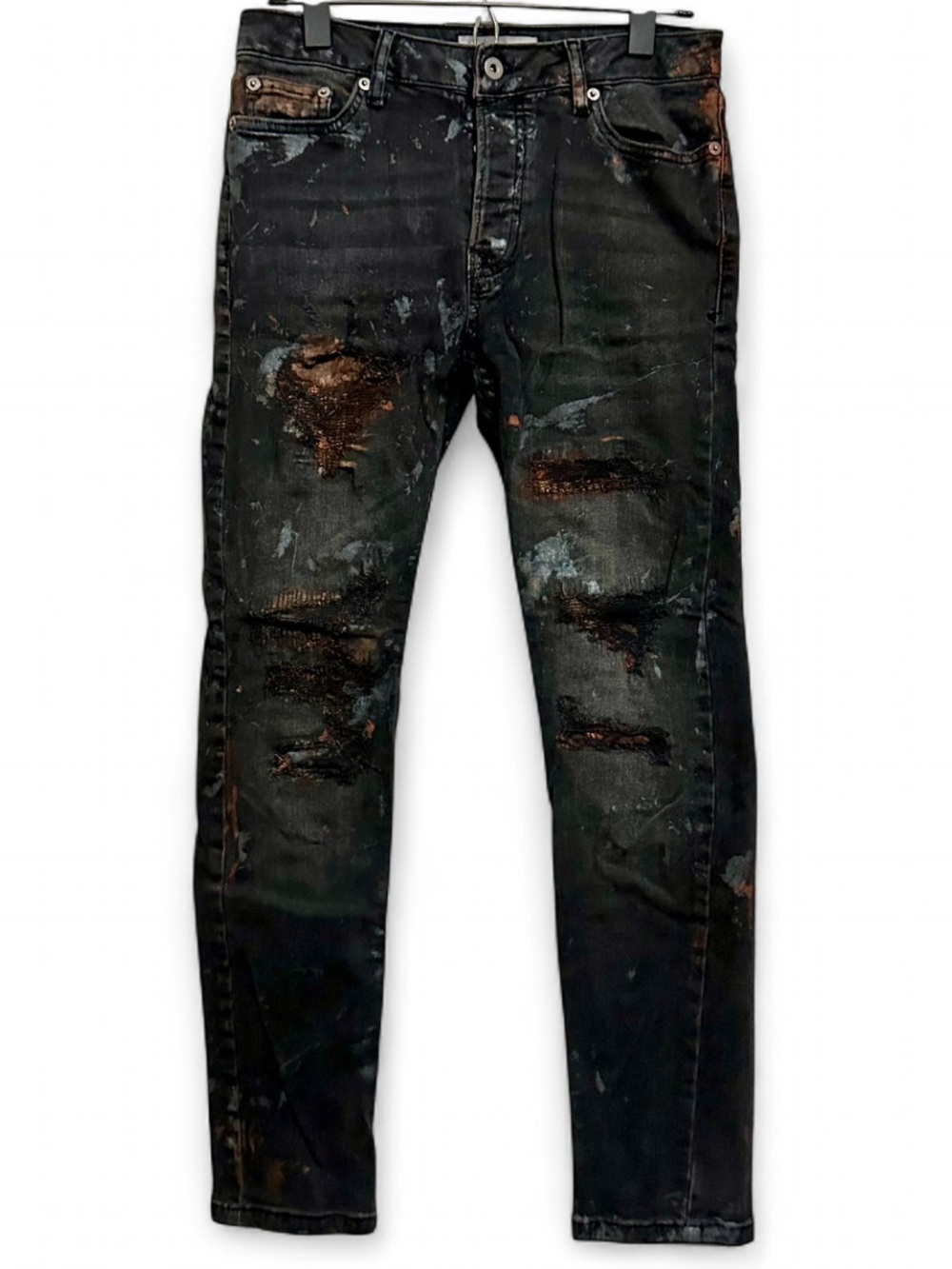Topman Distressed Paint Splatter Black Skinny Jeans